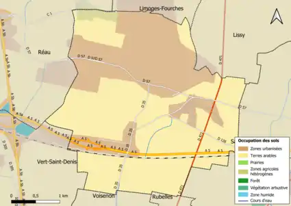 Carte des infrastructures et de l'occupation des sols en 2018 (CLC) de la commune.