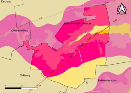 Carte montrant en couleurs le zonage géologique simplifié d'une commune