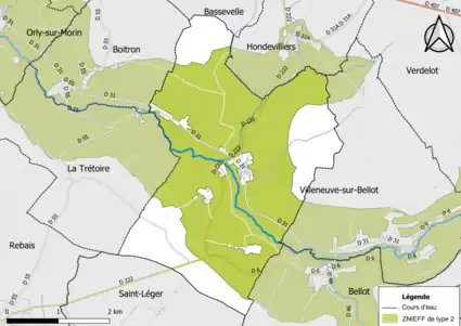 Carte des ZNIEFF de type 2 de la commune.