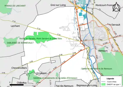 Carte des ZNIEFF de type 1 de la commune.