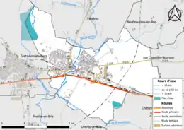 Carte en couleur présentant le réseau hydrographique de la commune