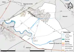 Carte en couleur présentant le réseau hydrographique de la commune
