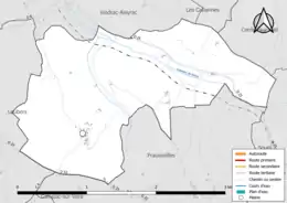 Carte en couleur présentant le réseau hydrographique de la commune