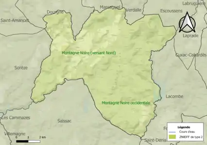 Carte de la ZNIEFF de type 2 sur la commune.