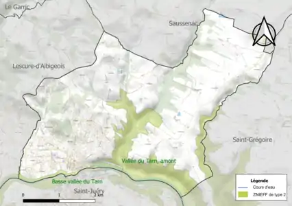 Carte des ZNIEFF de type 2 sur la commune.