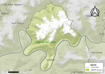 Carte de la ZNIEFF de type 2 sur la commune.