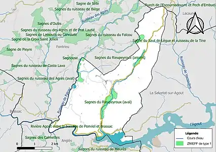 Carte des ZNIEFF de type 1 sur la commune.