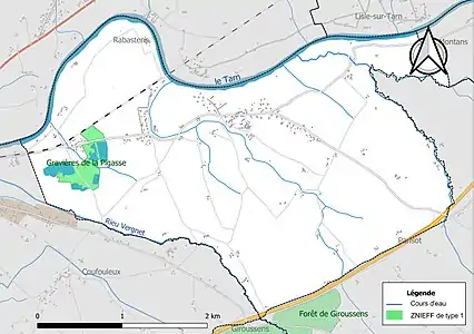 Carte de la ZNIEFF de type 1 sur la commune.