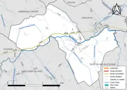 Carte en couleur présentant le réseau hydrographique de la commune