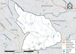 Carte en couleur présentant le réseau hydrographique de la commune