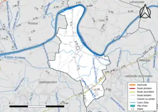 Carte en couleur présentant le réseau hydrographique de la commune