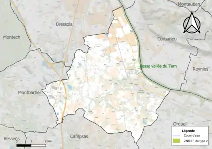 Carte de la ZNIEFF de type 2 sur la commune.
