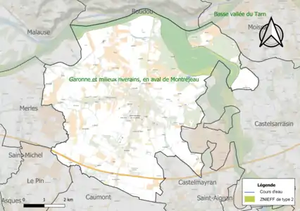 Carte des ZNIEFF de type 2 sur la commune.