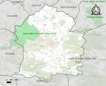 Carte de la ZNIEFF de type 1 sur la commune.