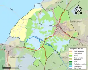 Carte en couleurs présentant l'occupation des sols.