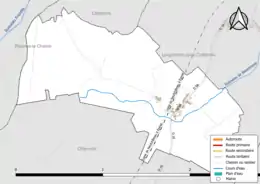 Carte en couleur présentant le réseau hydrographique de la commune