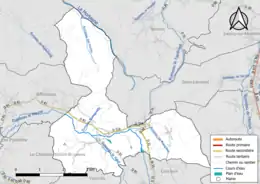 Carte en couleur présentant le réseau hydrographique de la commune