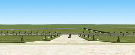 Schéma 3D de la vue restituée en sortant du château d'Athis, avec la Seine dans le fond.