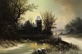 Paysage d'hiver romantique avec un château gothique. Collection privée.