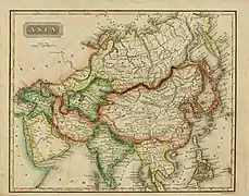 1825. Carte d'Asie de Sidney Edwards Morse où le Tibet est inclus dans l'Empire Chinois.