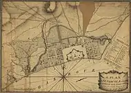 Carte anglaise de 1778 présentant la ville de Pensacola avec son port et ses fortifications.