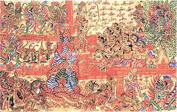 Scène de l'Adi Parva (en), le premier livre du Mahabharata, vers 1890, Rotterdam, Wereldmuseum.