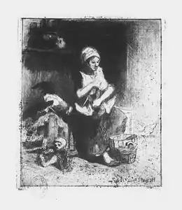 L'Éplucheuse de volailles, eau-forte publiée dans Paris à l'eau-forte (février 1876).