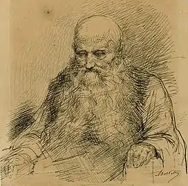 Portrait de vieillard barbu, vers 1900 (Plume et encre de Chine sur papier ; 19,6 × 18 cm), Liège, Musée de la Vie wallonne