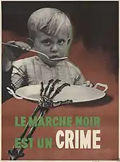 Une main de squelette prend l'assiette de soupe d'un petit enfant