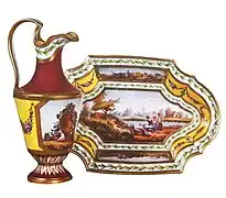 Aiguière et bassin "Les lavandières" fabriqué par la manufacture Locré vers 1780.