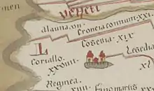 Extrait d'une carte antique en couleurs.