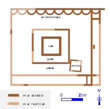 Plan schématique des murs d'un édifice antique.