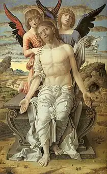 Andrea Mantegna - Christ mort soutenu par deux anges, 1489Peinture sur bois, 83 × 51 cm Copenhague, Statens Museum for Kunst