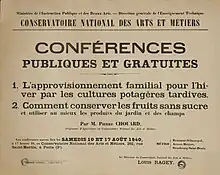 Texte annonçant des conférences par un professeur d'agriculture du CNAM