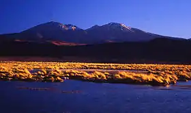 Le volcan vu du nord au soleil couchant.