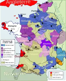 Les différents apanages de France en 1388.