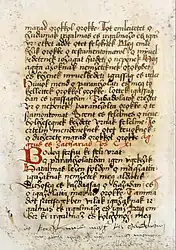 Page de la Bible hussite dans le Codex Apor (XVe siècle) utilisant le o barre souscrite.