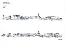 Une aquarelle présentant l'état de la forteresse avant la restauration et le projet