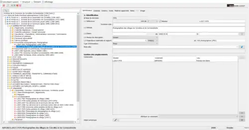 Capture d'écran d'un logiciel de description d'archives