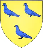 D'or à trois pigeons d'azur, deux et un.