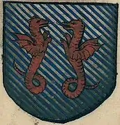 Armes de la seigneurie dessinées au XVIe siècle par un auteur inconnu (représentation erronée car le burelé n'est pas respecté).