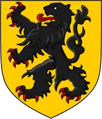 un lion dressé, et tirant la langue inscrit dans un blason