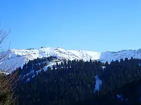 Le Plomb du Cantal et le puy Brunet avec l'Arpon du Diable à droite.