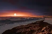 Vue d'artiste de la surface de Proxima Centauri b.