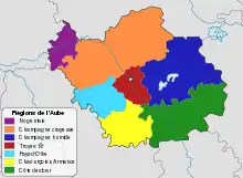 Carte des régions naturelles ou pays traditionnels du département.