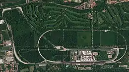 Vue aérienne d'un circuit automobile, couvert d'arbres