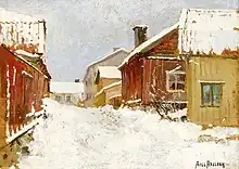Axel Axelson, Fiskaregränd (ruelle de pêcheurs à Södermalm), Huile sur carton, fin XIXe siècle.