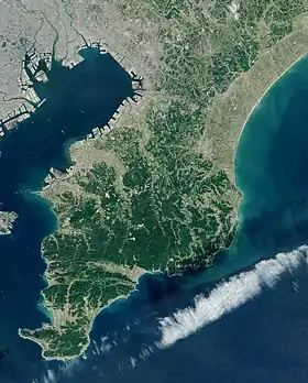 Vue aérienne prise depuis la navette spatiale sur la péninsule de Bōsō.