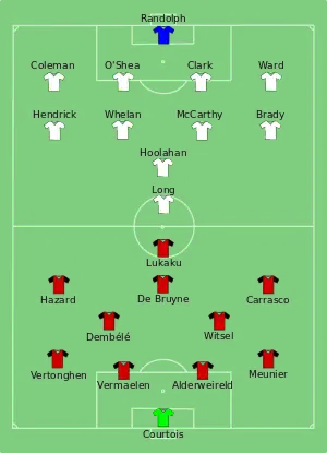 Composition de la Belgique et de l'Irlande lors du match du 18 juin 2016.