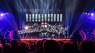 Spectacle Contrechamp du bagad Melinerion à L'Olympia.